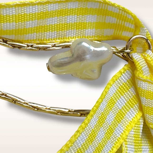 Free People Sitting Pretty Bow Choker Necklace in Yellow Gingham Picnic Spring - Picture 8 of 10